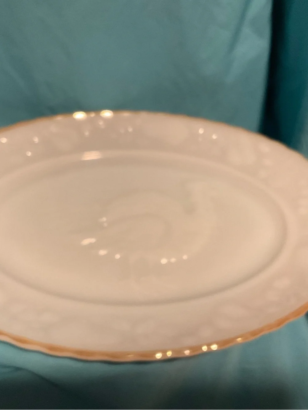 White Porcelain Dinner Plate with Gold Trim